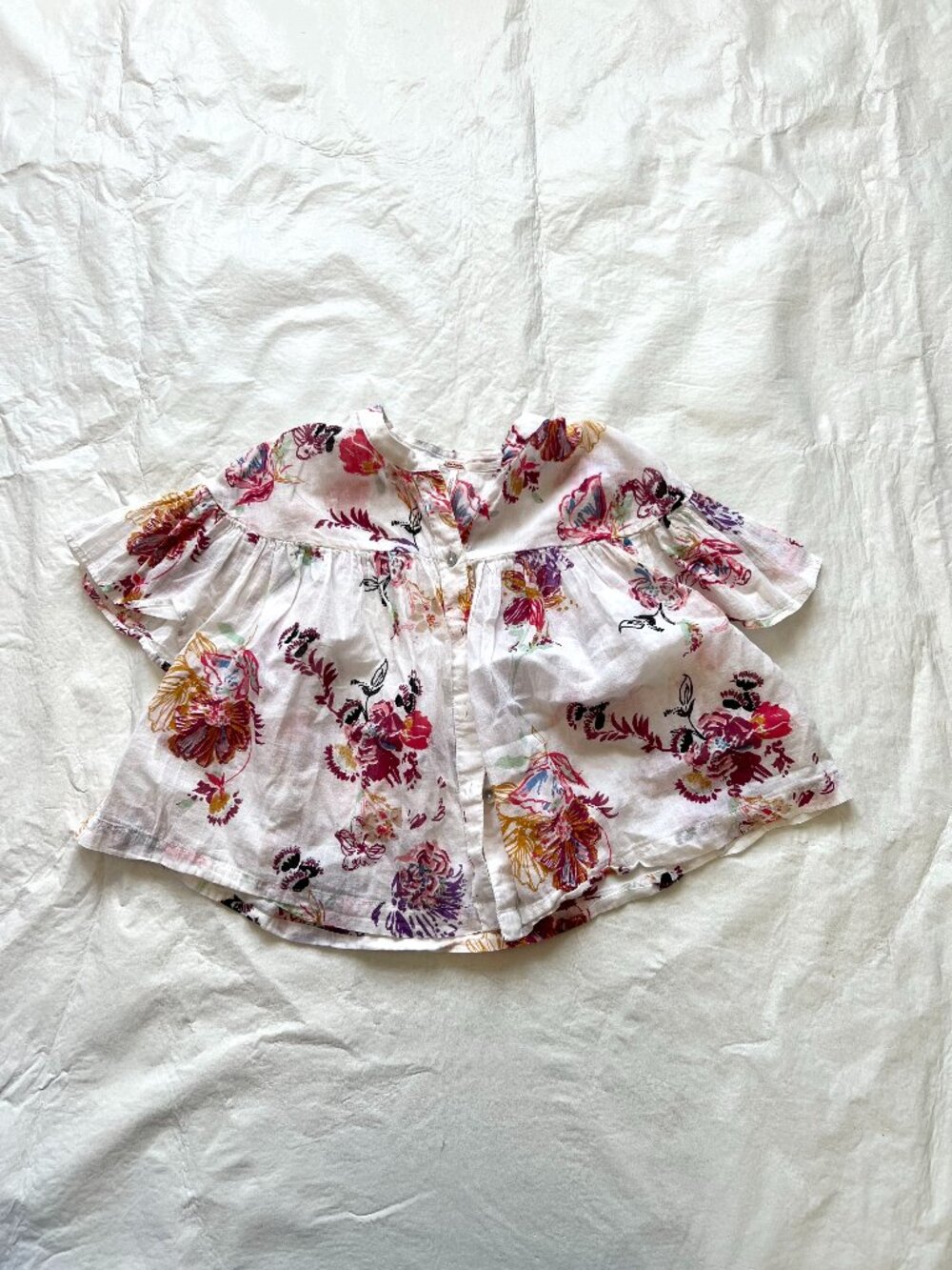 Free People crop top Sweet Escape blouse white pink floral XS button front